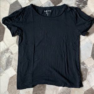 LOFT Black Linen Tee with Twist Tie Sleeves